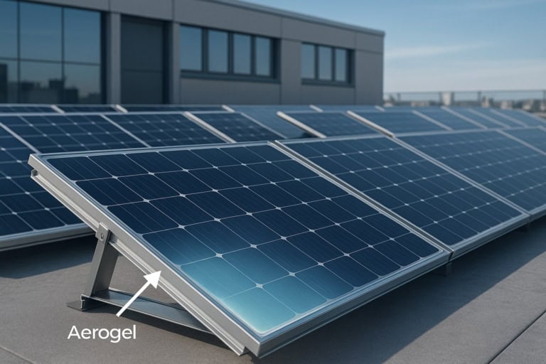 Panouri fotovoltaice pe un acoperis izolate cu aerogel